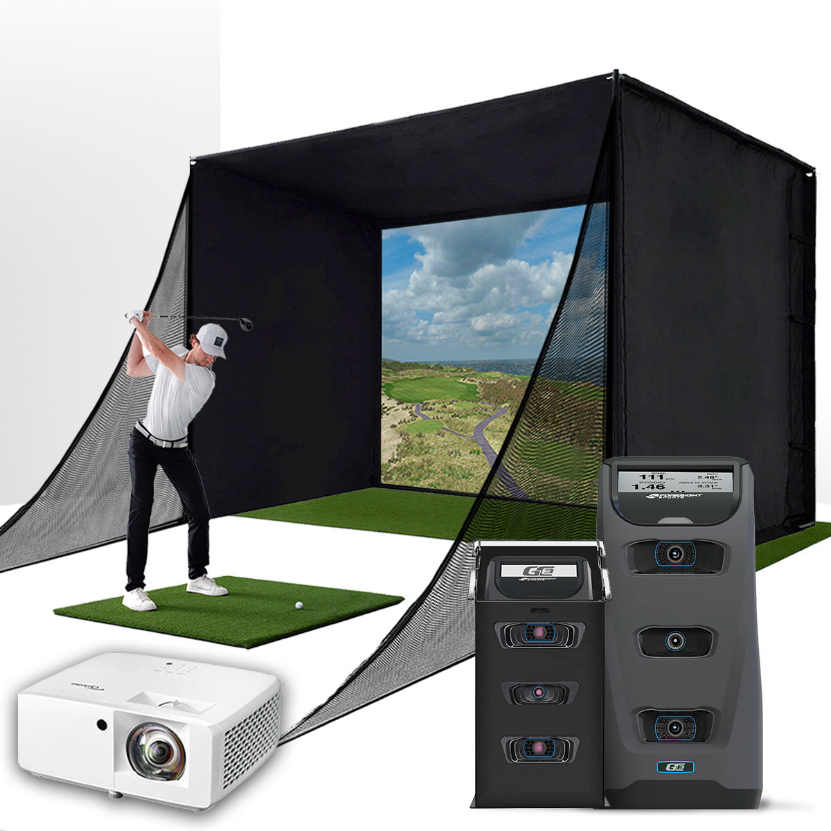 Foresight GC3 (Certified Pre-Owned) with PlayBetter SimStudio™ COMPLETE Package with PlayBetter SimStudio™ COMPLETE Package | Golf Simulator Studio with Impact Screen, Enclosure, Side Barriers, Hitting/Putting Mats, Projector & Protective Case