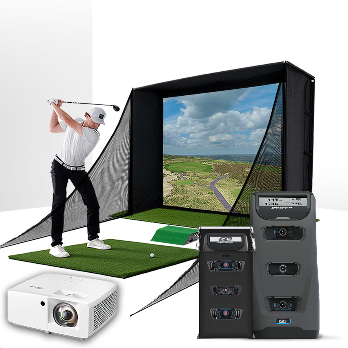 Foresight GC3 (Certified Pre-Owned) with PlayBetter SimStudio™ COMPLETE Package with PlayBetter SimStudio™ COMPLETE Package | Golf Simulator Studio with Impact Screen, Enclosure, Side Barriers, Hitting/Putting Mats, Projector & Protective Case