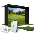 FlightScope Mevo Gen2 SportScreen Vanish LITE Hybrid-Retractable Golf Studio Complete Package | Home Golf Simulator Studio with Impact Screen, Enclosure, Hitting Mat, Putting Turf & Projector
