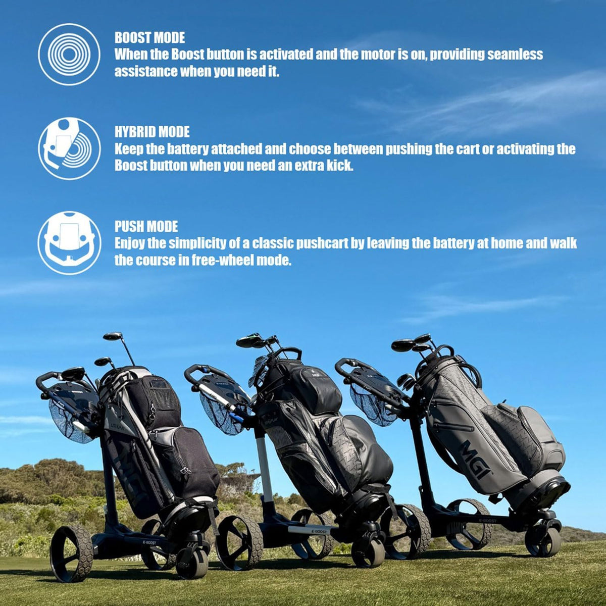 MGI E-BOOST Lightweight Golf Pushcart