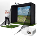 PlayBetter SimStudio™ COMPLETE by Golfbusters | Home Golf Simulator Package with Enclosure, Impact Screen, Hitting/Putting Mats, Side Barriers & Projector