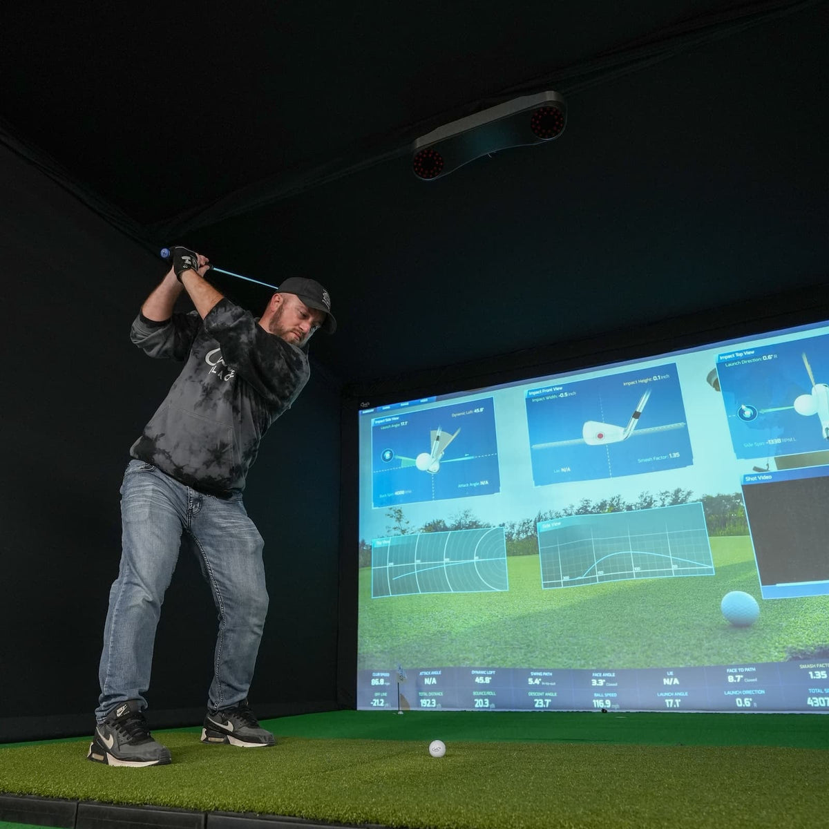 ProTee VX with PlayBetter SimStudio™ ESSENTIALS Package | Golf Simulator Studio with Impact Screen, Enclosure, Hitting Mat, & Projector