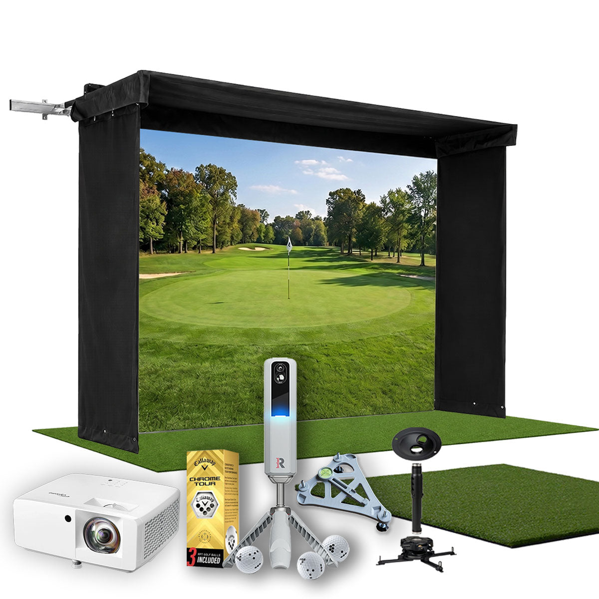 Rapsodo MLM2PRO SportScreen Vanish LITE Hybrid-Retractable Golf Studio Complete Package | Home Golf Simulator Studio with Impact Screen, Enclosure, Hitting Mat, Putting Turf & Projector