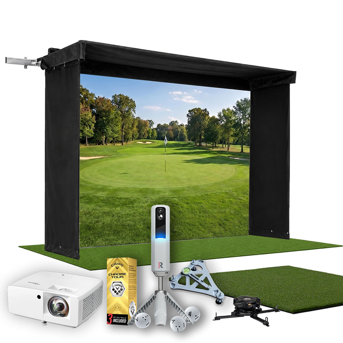 Rapsodo MLM2PRO SportScreen Vanish LITE Hybrid-Retractable Golf Studio Complete Package | Home Golf Simulator Studio with Impact Screen, Enclosure, Hitting Mat, Putting Turf & Projector