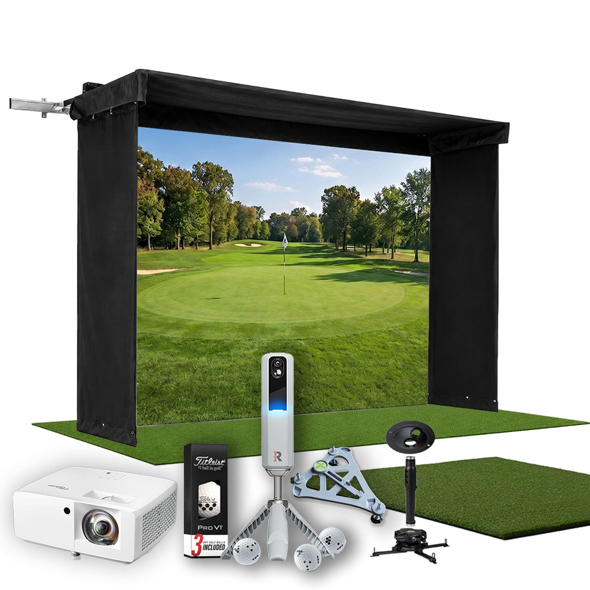 Rapsodo MLM2PRO SportScreen Vanish LITE Hybrid-Retractable Golf Studio Complete Package | Home Golf Simulator Studio with Impact Screen, Enclosure, Hitting Mat, Putting Turf & Projector