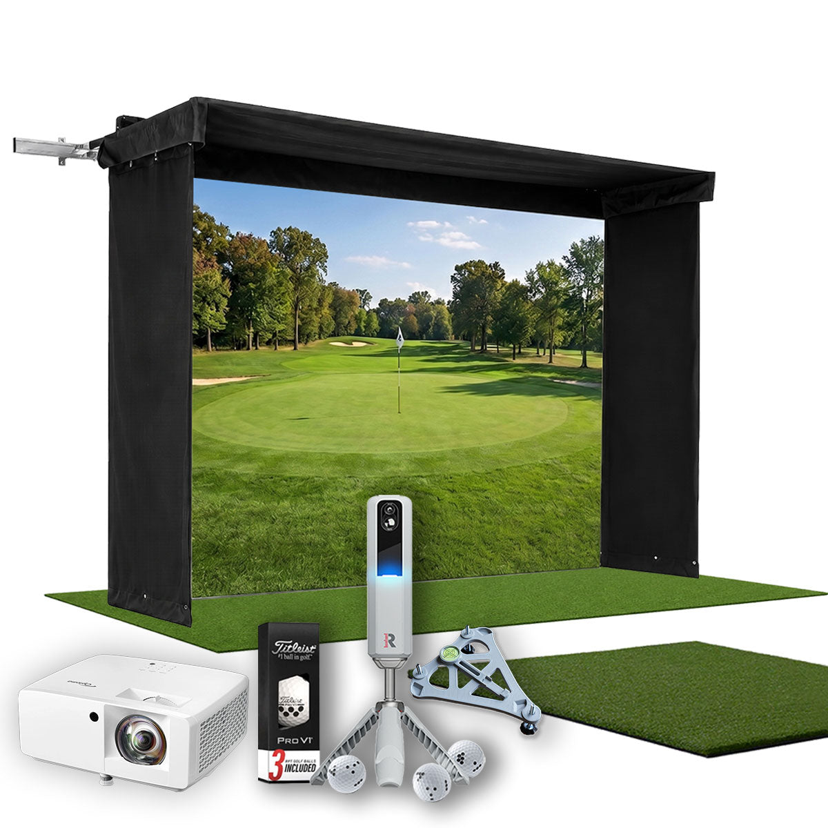 Rapsodo MLM2PRO SportScreen Vanish LITE Hybrid-Retractable Golf Studio Complete Package | Home Golf Simulator Studio with Impact Screen, Enclosure, Hitting Mat, Putting Turf & Projector
