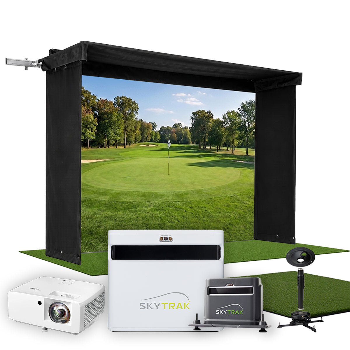 SkyTrak+ SportScreen Vanish LITE Hybrid-Retractable Golf Studio Complete Package | Home Golf Simulator Studio with Impact Screen, Enclosure, Hitting Mat, Putting Turf, Projector & 1-Year FREE Foresight Course Play