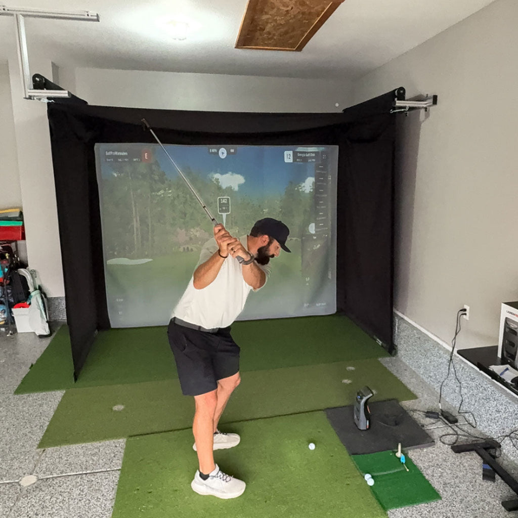 Garmin Approach R50 SportScreen Vanish Retractable Golf Studio Complete Package | Home Golf Simulator Studio with Impact Screen, Enclosure, Hitting Mat, Putting Turf & Projector