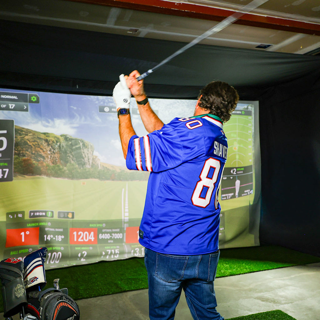 SportScreen Vanish Retractable Golf Studio Complete Package by Golficity | Home Golf Simulator Studio with Impact Screen, Enclosure, Hitting Mat, Putting Turf & Projector