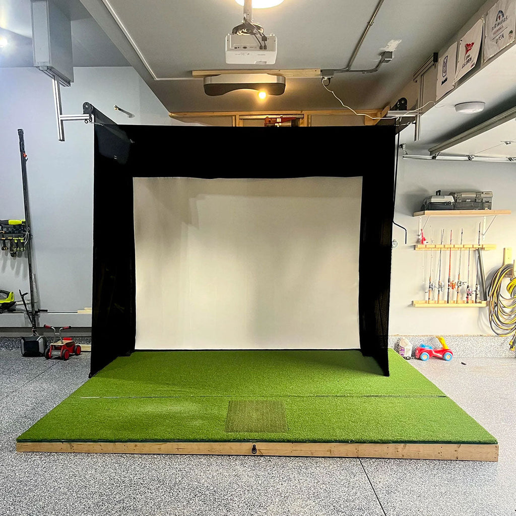 Square Golf SportScreen Vanish Retractable Golf Studio Complete Package | Home Golf Simulator Studio with Impact Screen, Enclosure, Hitting Mat, Putting Turf & Projector