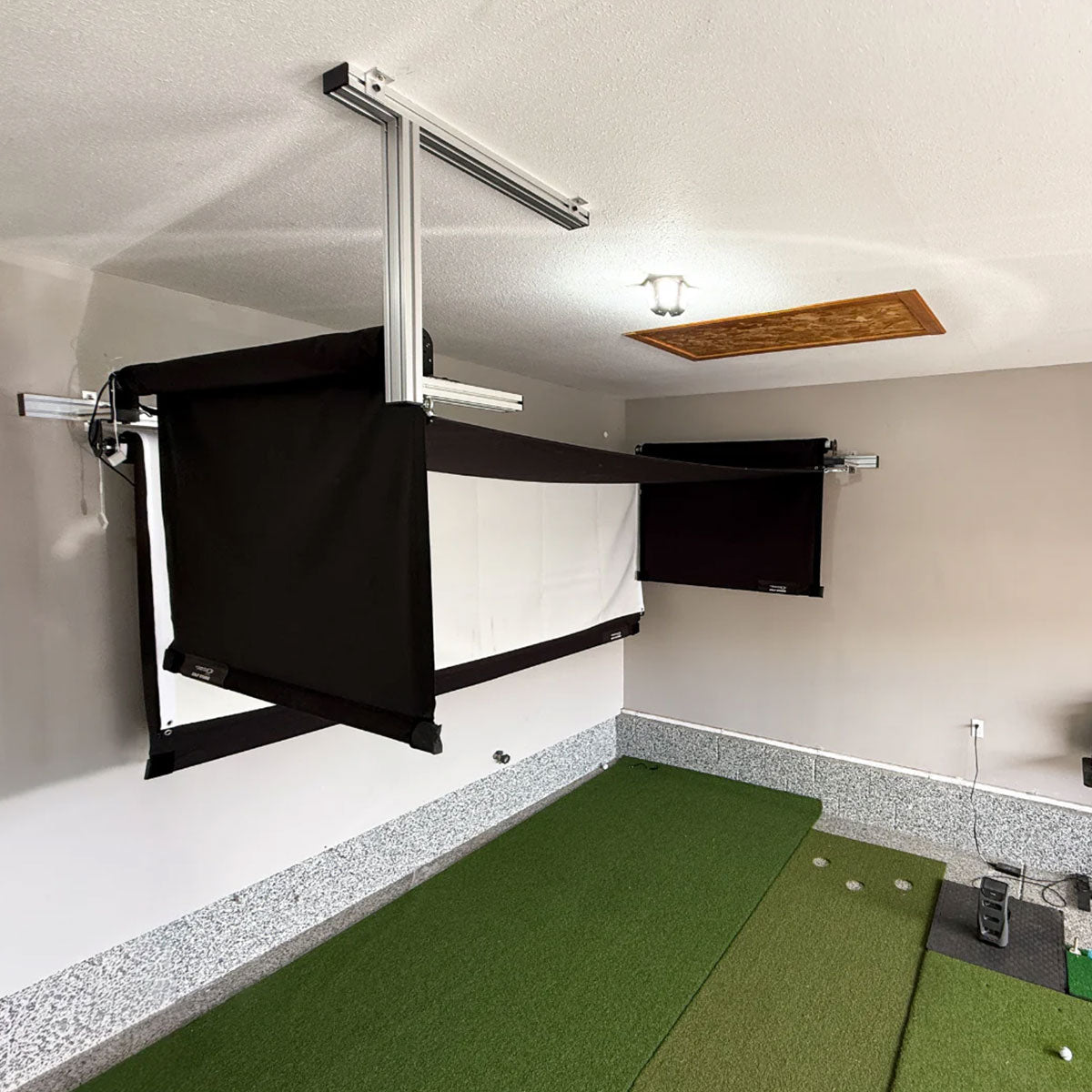 SportScreen Vanish Retractable Golf Studio Complete Package by Golficity | Home Golf Simulator Studio with Impact Screen, Enclosure, Hitting Mat, Putting Turf & Projector
