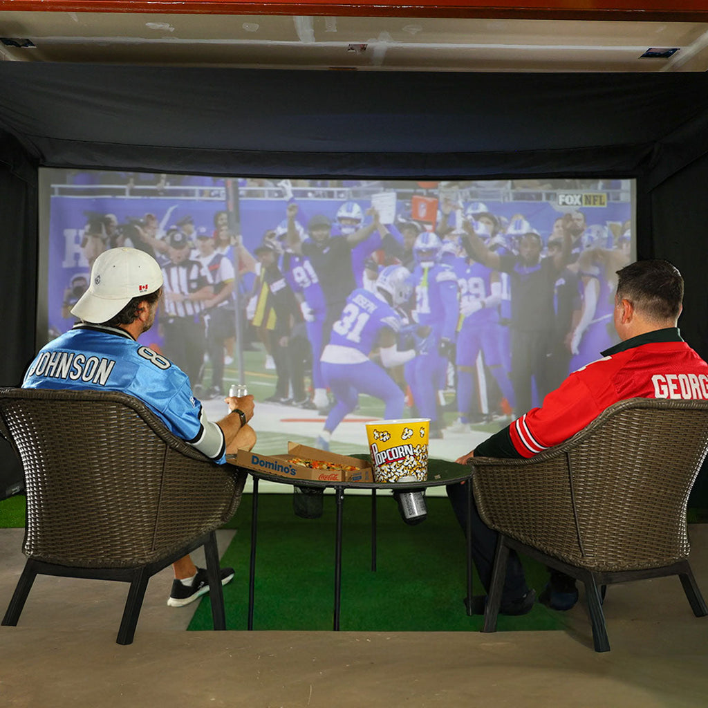 SportScreen Vanish Retractable Golf Studio Complete Package by Golficity | Home Golf Simulator Studio with Impact Screen, Enclosure, Hitting Mat, Putting Turf & Projector