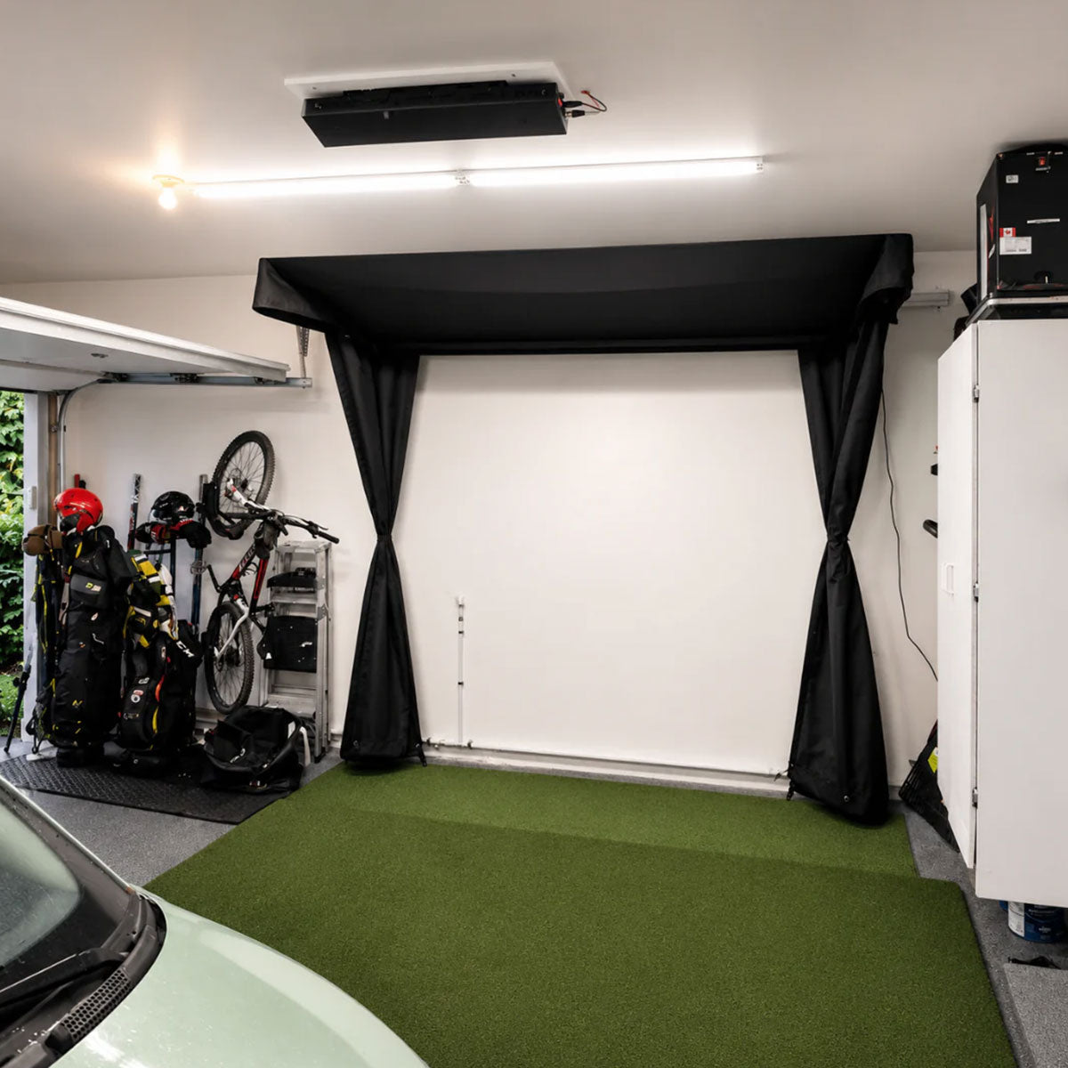 SportScreen Vanish LITE Hybrid-Retractable Golf Studio Complete Package by PlayBetter | Home Golf Simulator Studio with Impact Screen, Enclosure, Hitting Mat, Putting Turf & Projector