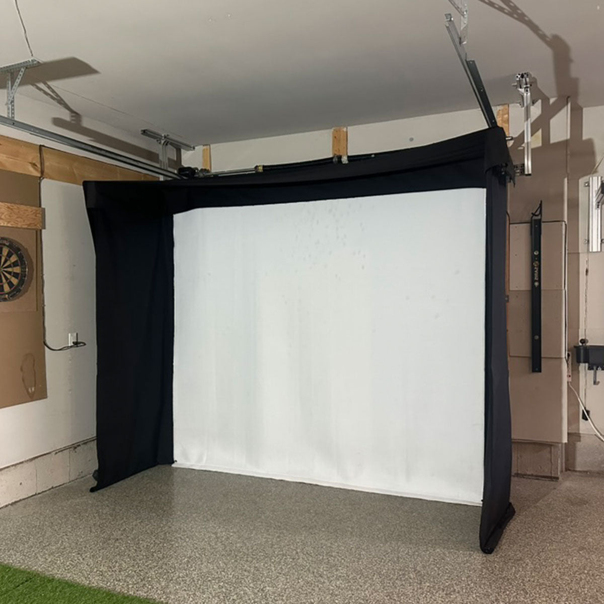 Square Golf SportScreen Vanish LITE Hybrid-Retractable Golf Studio Complete Package | Home Golf Simulator Studio with Impact Screen, Enclosure, Hitting Mat, Putting Turf & Projector
