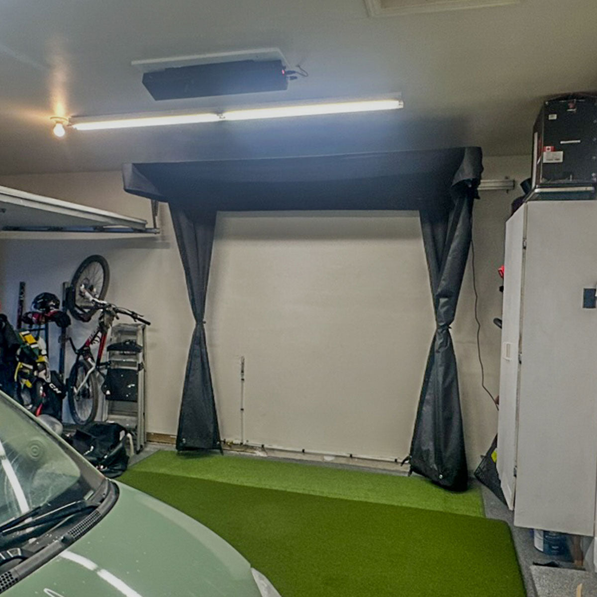 Uneekor EYE MINI SportScreen Vanish LITE Hybrid-Retractable Golf Studio Complete Package | Home Golf Simulator Studio with Impact Screen, Enclosure, Hitting Mat, Putting Turf & Projector