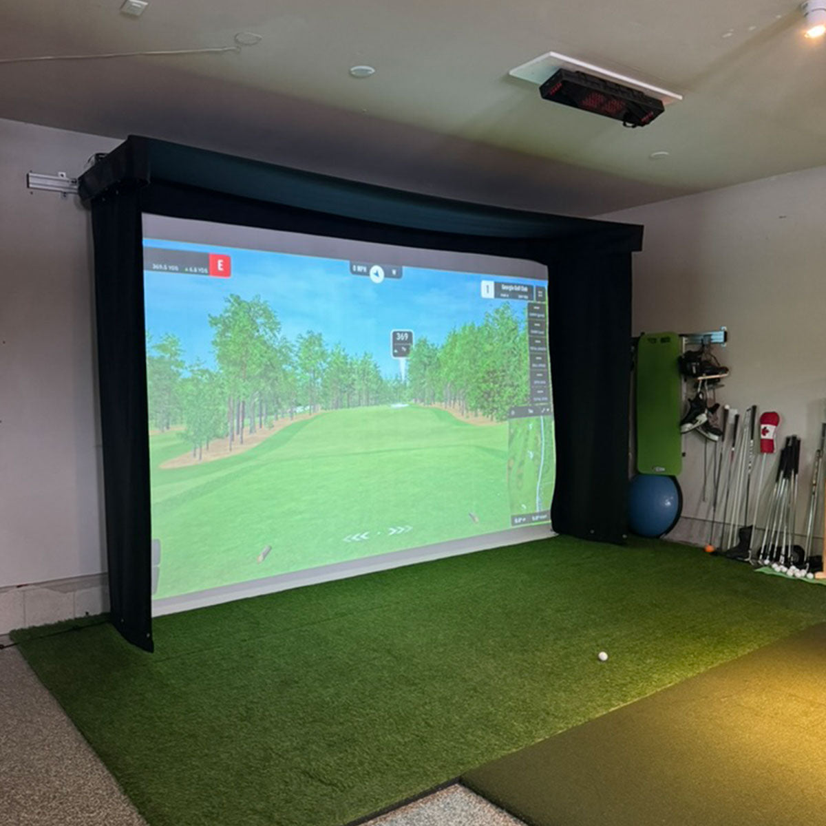 Blue Tees Golf Rainmaker SportScreen Vanish LITE Hybrid-Retractable Golf Studio Complete Package | Home Golf Simulator Studio with Impact Screen, Enclosure, Hitting Mat, Putting Turf & Projector