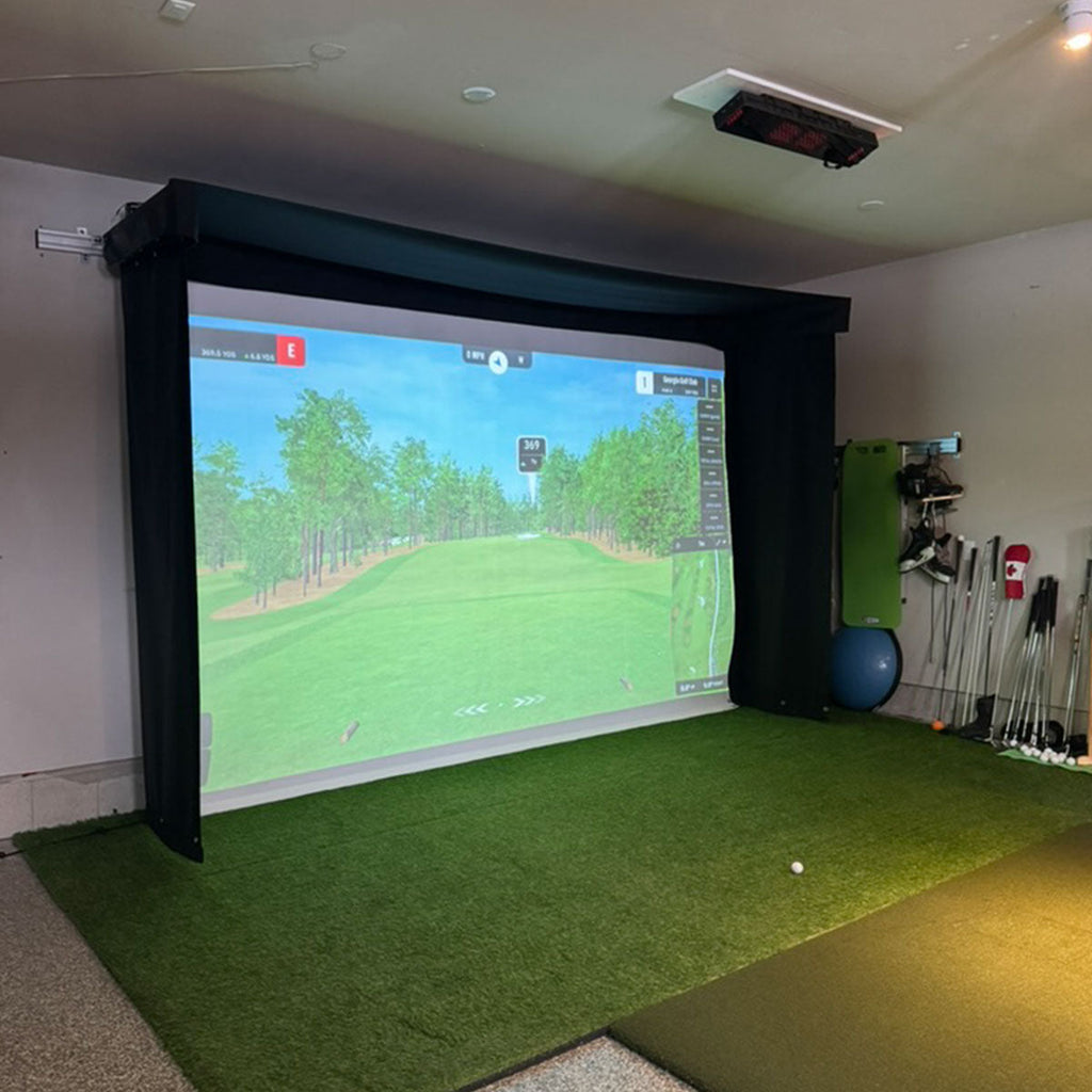 SkyTrak ST MAX SportScreen Vanish LITE Hybrid-Retractable Golf Studio Complete Package | Home Golf Simulator Studio with Impact Screen, Enclosure, Hitting Mat, Putting Turf & Projector