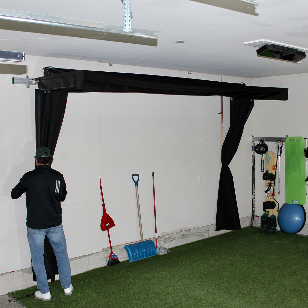 SportScreen Vanish LITE Hybrid-Retractable Golf Studio Complete Package by PlayBetter | Home Golf Simulator Studio with Impact Screen, Enclosure, Hitting Mat, Putting Turf & Projector