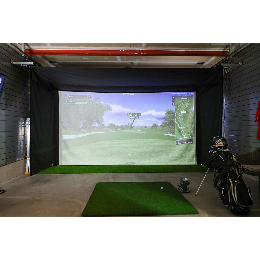 SportScreen Vanish Retractable Golf Studio Complete Package by PlayBetter | Home Golf Simulator Studio with Impact Screen, Enclosure, Hitting Mat, Putting Turf & Projector
