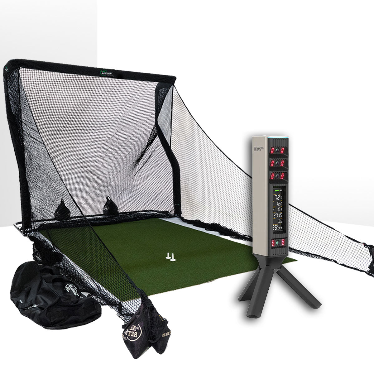 Square Golf Omni Golf Launch Monitor Home Net Studio with The Net Return Premium Hitting Net Package