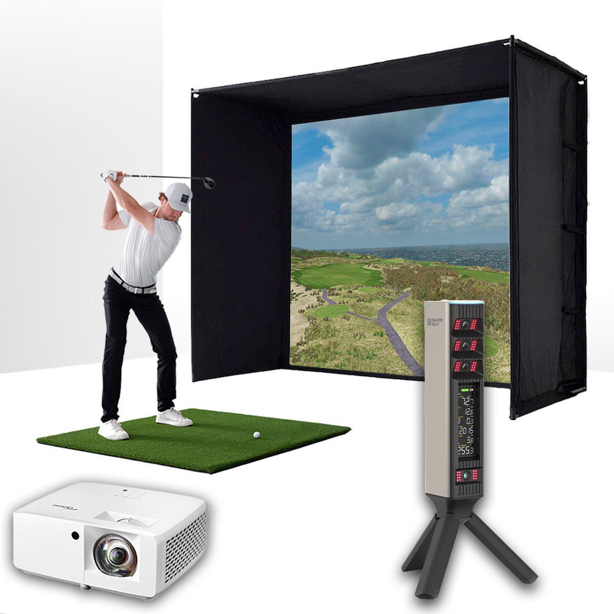 Square Golf Omni with PlayBetter SimStudio™ BYO (Build Your Own) Package – Custom Home Golf Simulator Studio Builder with Impact Screen, Enclosure, Optional Mats, Projector & More