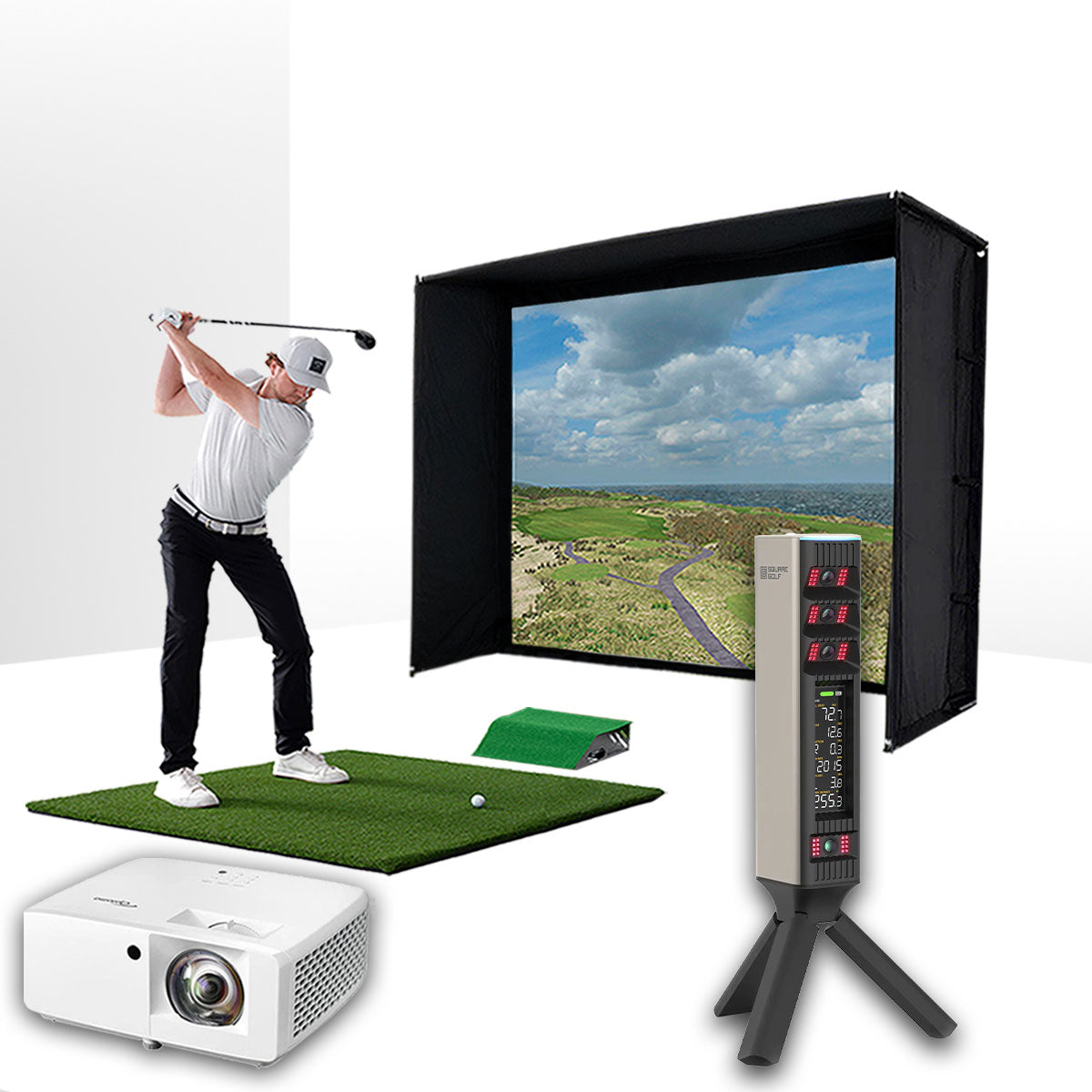 Square Golf Omni with PlayBetter SimStudio™ BYO (Build Your Own) Package – Custom Home Golf Simulator Studio Builder with Impact Screen, Enclosure, Optional Mats, Projector & More