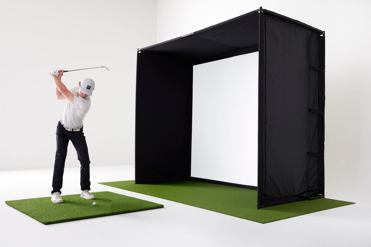Uneekor EYE XO with PlayBetter SimStudio™ COMPLETE Package | Golf Simulator Studio with Impact Screen, Enclosure, Side Barriers, Hitting/Putting Mats & Projector