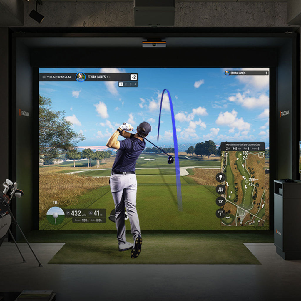 Trackman iO with PlayBetter SimStudio™ COMPLETE Package | Golf Simulator Studio with Impact Screen, Enclosure, Side Barriers, Hitting/Putting Mats & Projector