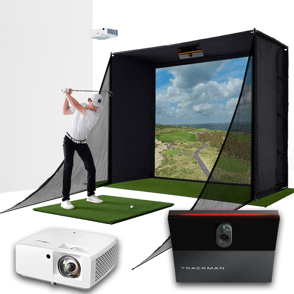 Trackman iO with PlayBetter SimStudio™ COMPLETE Package | Golf Simulator Studio with Impact Screen, Enclosure, Side Barriers, Hitting/Putting Mats & Projector