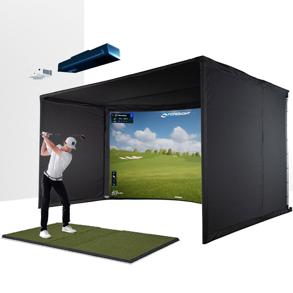 TruGolf APOGEE with PlayBetter SimStudio™ OVERHEAD Premium Home Golf Studio Package with Carl's Place Curved Enclosure