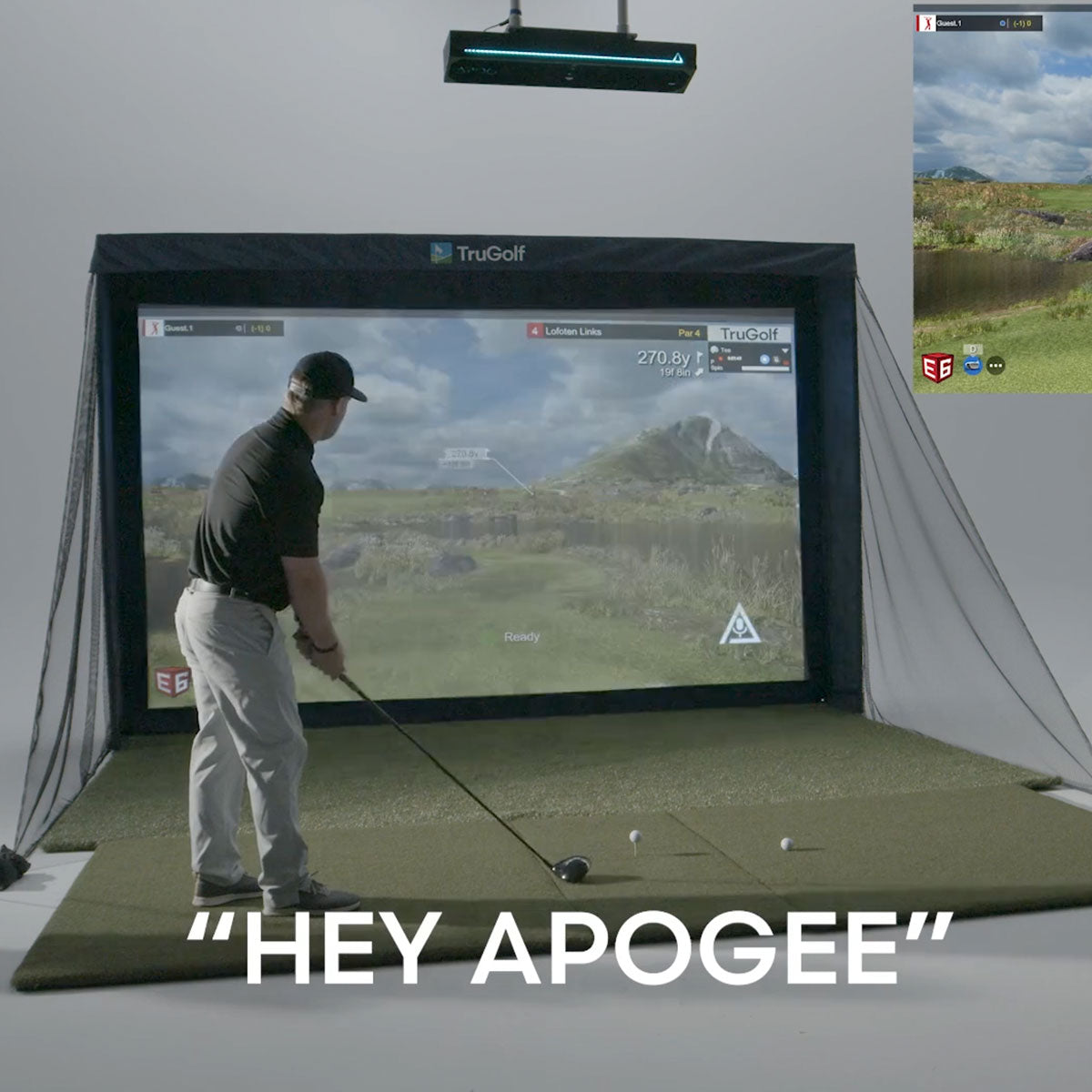 TruGolf APOGEE with PlayBetter SimStudio™ OVERHEAD Premium Home Golf Studio Package with Carl's Place Curved Enclosure