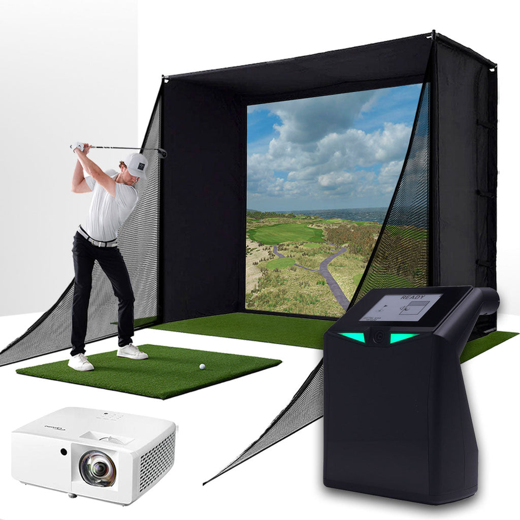TruGolf LaunchBox with PlayBetter SimStudio™ COMPLETE Package | Golf Simulator Studio with Impact Screen, Enclosure, Side Barriers, Hitting/Putting Mats & Projector