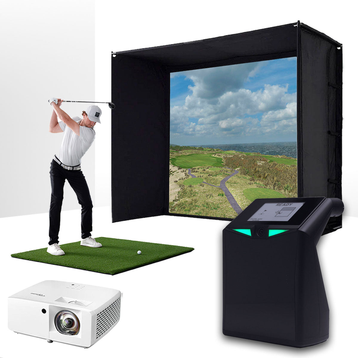 TruGolf LaunchBox with PlayBetter SimStudio™ BYO (Build Your Own) Package – Custom Home Golf Simulator Studio Builder with Impact Screen, Enclosure, Optional Mats, Projector & More