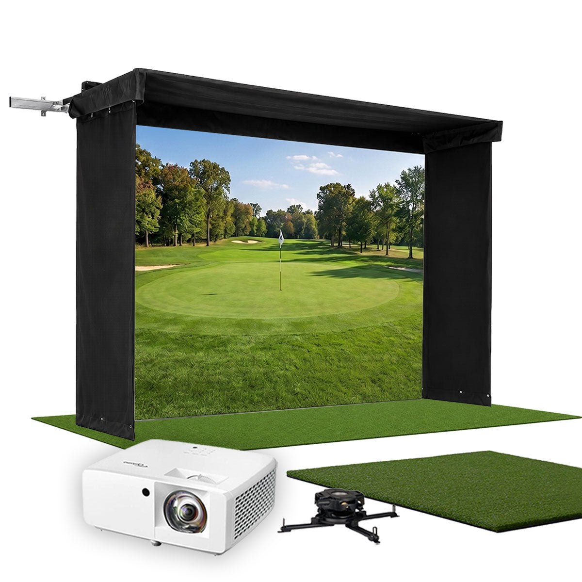 SportScreen Vanish LITE Hybrid-Retractable Golf Studio Complete Package by PlayBetter | Home Golf Simulator Studio with Impact Screen, Enclosure, Hitting Mat, Putting Turf & Projector