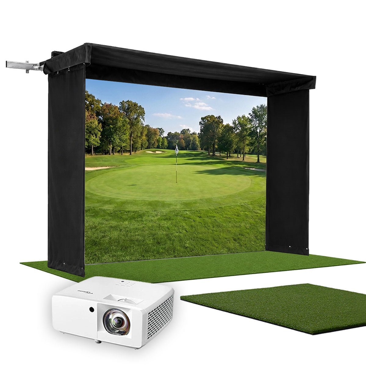 SportScreen Vanish LITE Hybrid-Retractable Golf Studio Complete Package by PlayBetter | Home Golf Simulator Studio with Impact Screen, Enclosure, Hitting Mat, Putting Turf & Projector