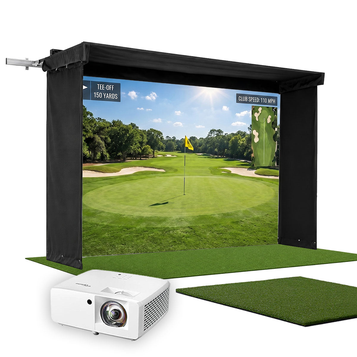 SportScreen Vanish LITE Hybrid-Retractable Golf Studio Complete Package by PlayBetter | Home Golf Simulator Studio with Impact Screen, Enclosure, Hitting Mat, Putting Turf & Projector