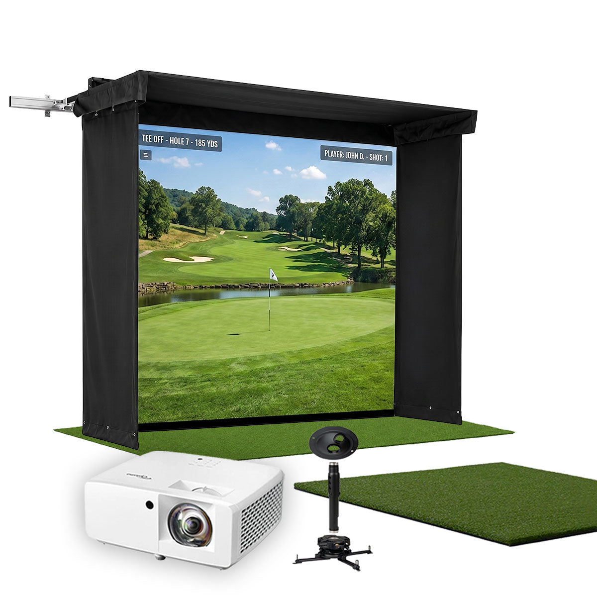 SportScreen Vanish LITE Hybrid-Retractable Golf Studio Complete Package by PlayBetter | Home Golf Simulator Studio with Impact Screen, Enclosure, Hitting Mat, Putting Turf & Projector