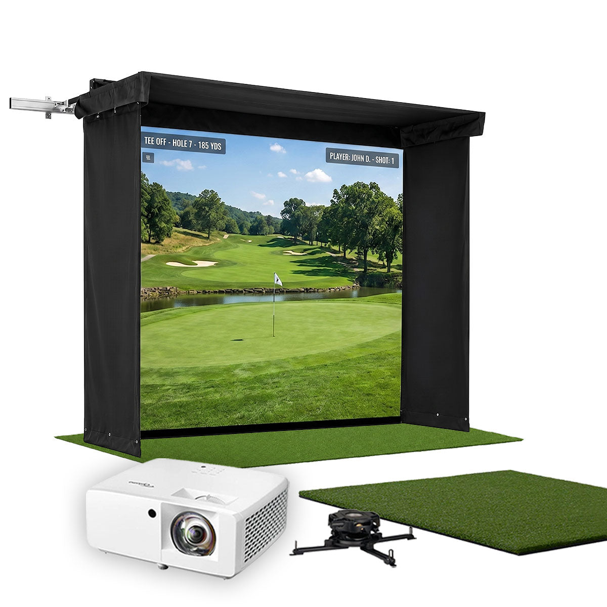 SportScreen Vanish LITE Hybrid-Retractable Golf Studio Complete Package by PlayBetter | Home Golf Simulator Studio with Impact Screen, Enclosure, Hitting Mat, Putting Turf & Projector