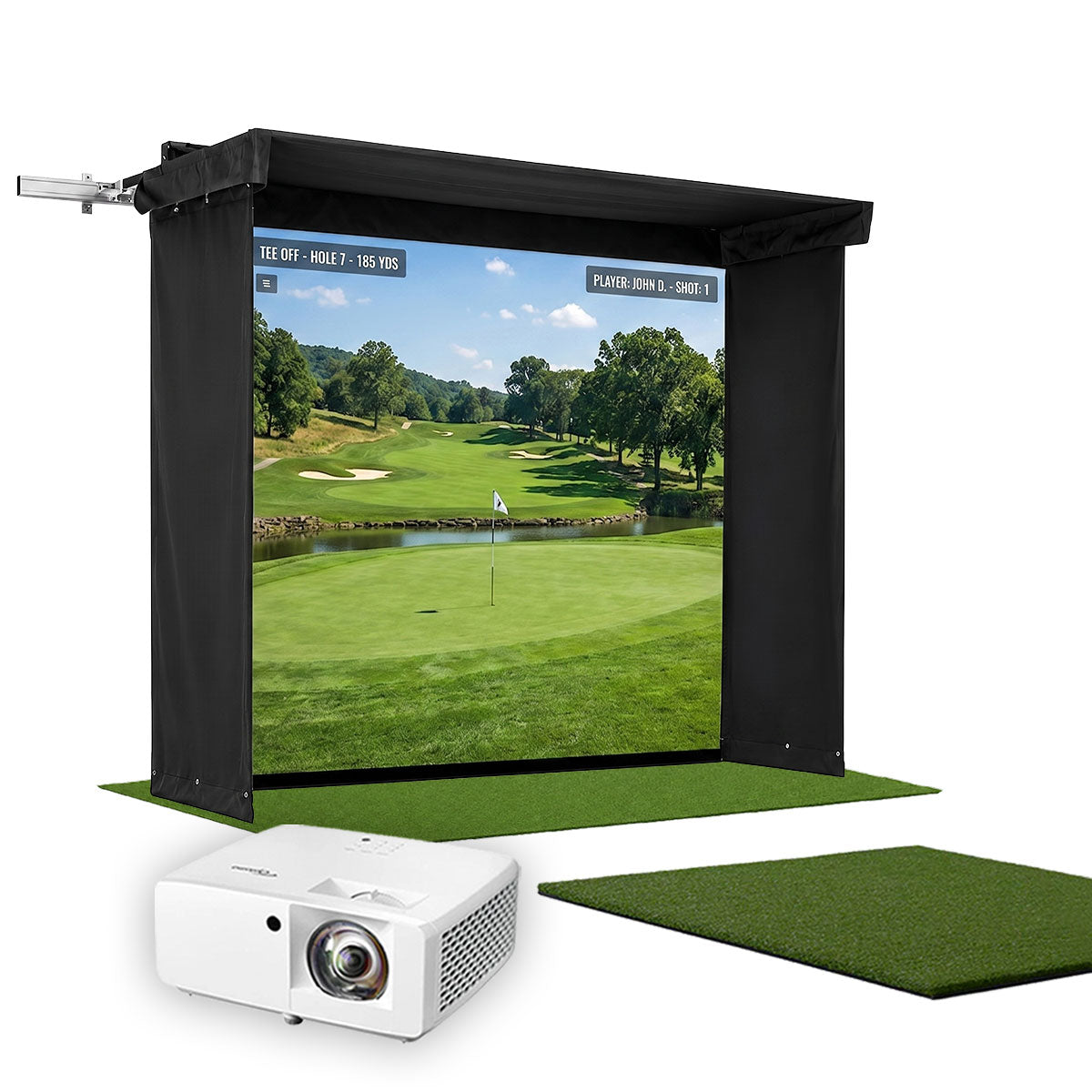 SportScreen Vanish LITE Hybrid-Retractable Golf Studio Complete Package by PlayBetter | Home Golf Simulator Studio with Impact Screen, Enclosure, Hitting Mat, Putting Turf & Projector